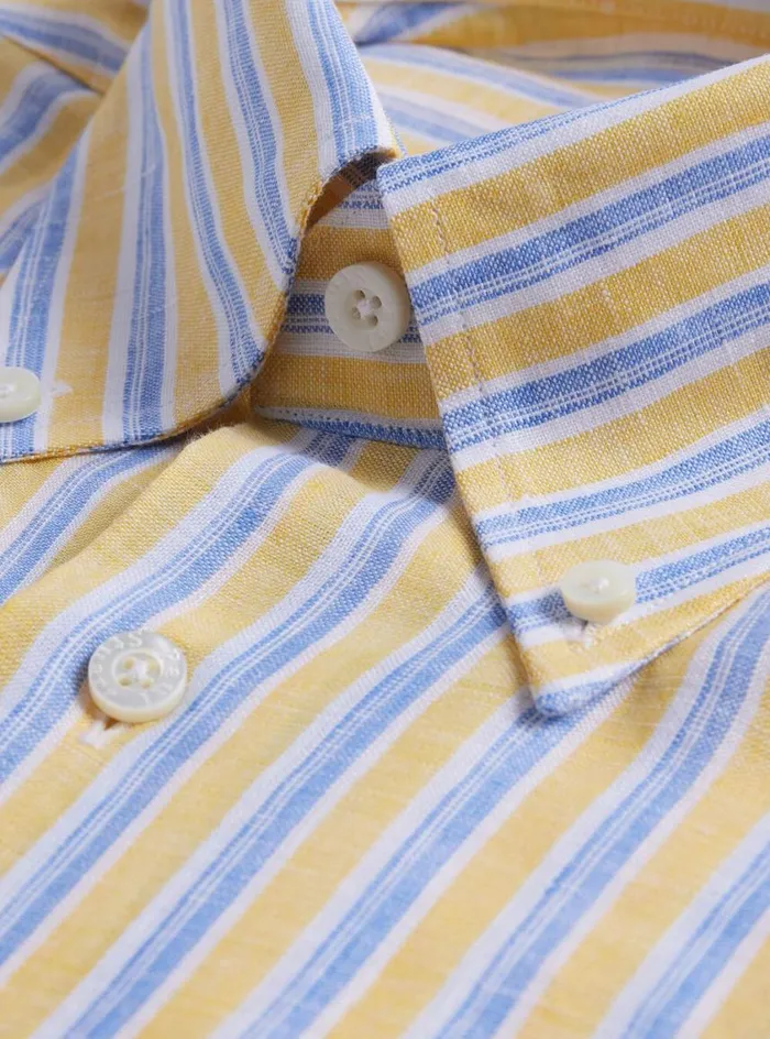 Men Paul Stuart Sport Shirts Linen Shadow Stripe Sport Shirt Yellowblue