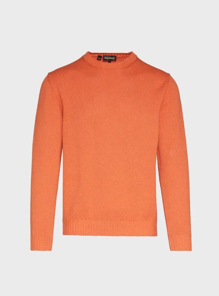 Men Paul Stuart Sweaters Boucle Crewneck Sweater Orange