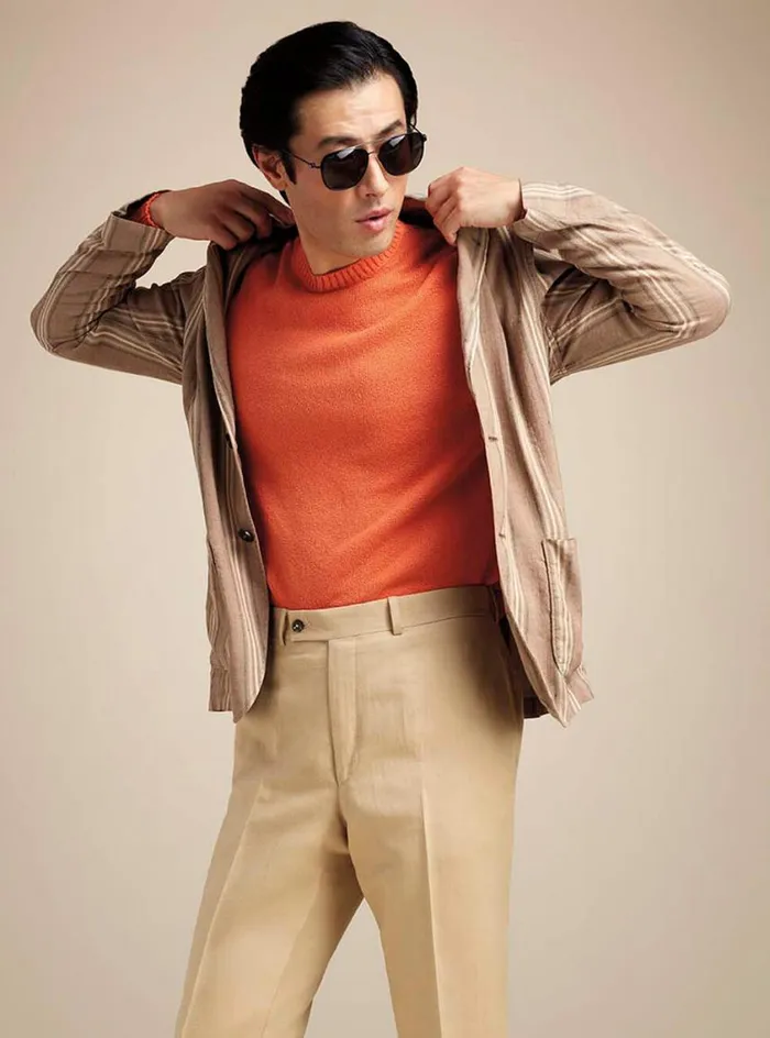 Men Paul Stuart Sweaters Boucle Crewneck Sweater Orange Men Paul Stuart Sweaters Boucle Crewneck Sweater Orange