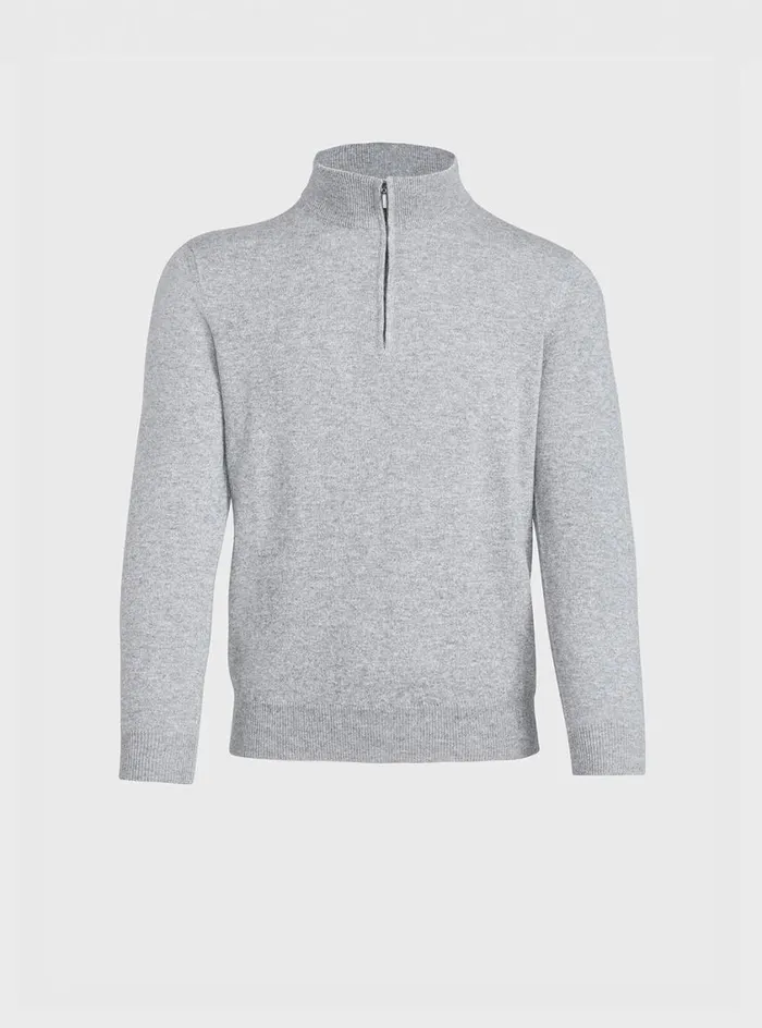 Men Paul Stuart Sweaters Cashmere 14 Zip Sweater Light Grey
