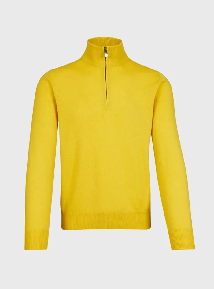 Men Paul Stuart Sweaters Cashmere 14 Zip Sweater Yellow