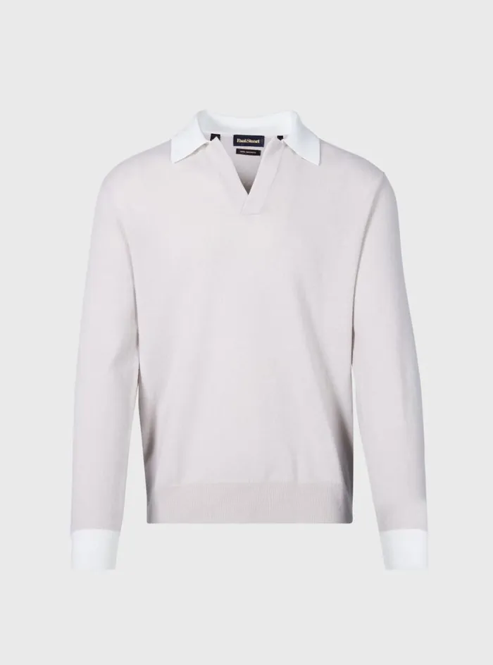 Men Paul Stuart Sweaters Cashmere Open Collar Polo Natural