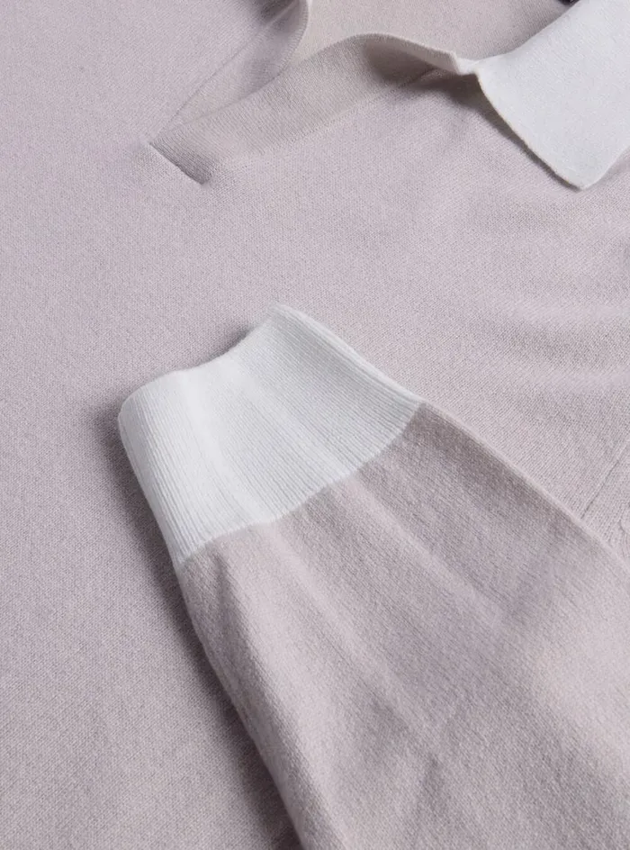 Men Paul Stuart Sweaters Cashmere Open Collar Polo Natural