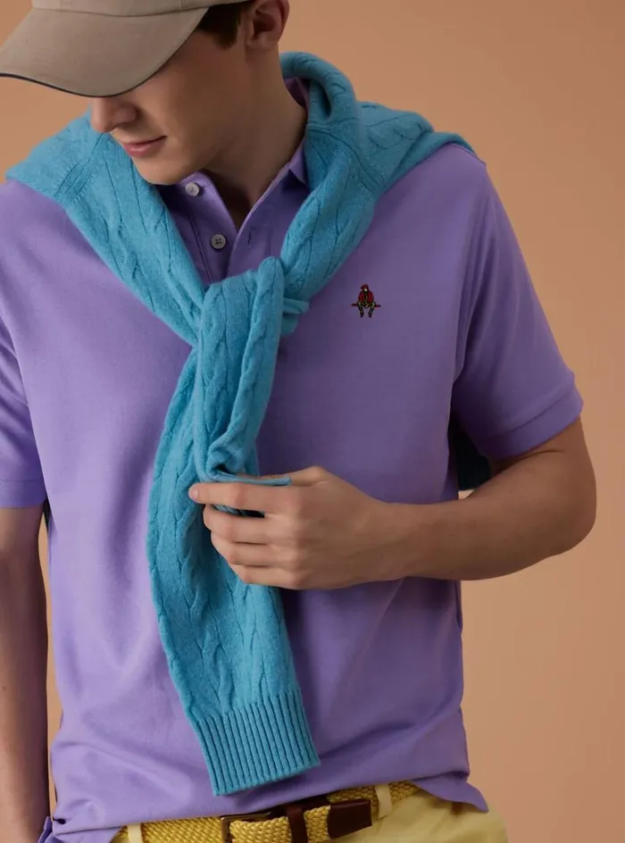 Men Paul Stuart Sweaters Cotton Piqu Logo Polo Lavender