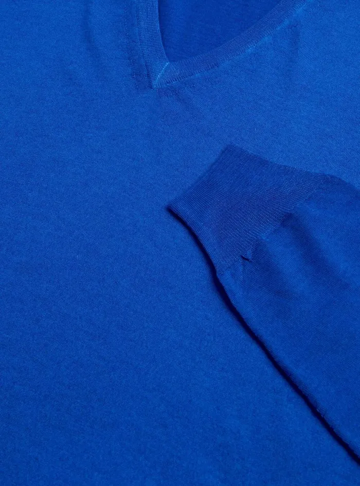 Men Paul Stuart Sweaters Merino Wool Watercolor VNeck Sweater Bright Blue