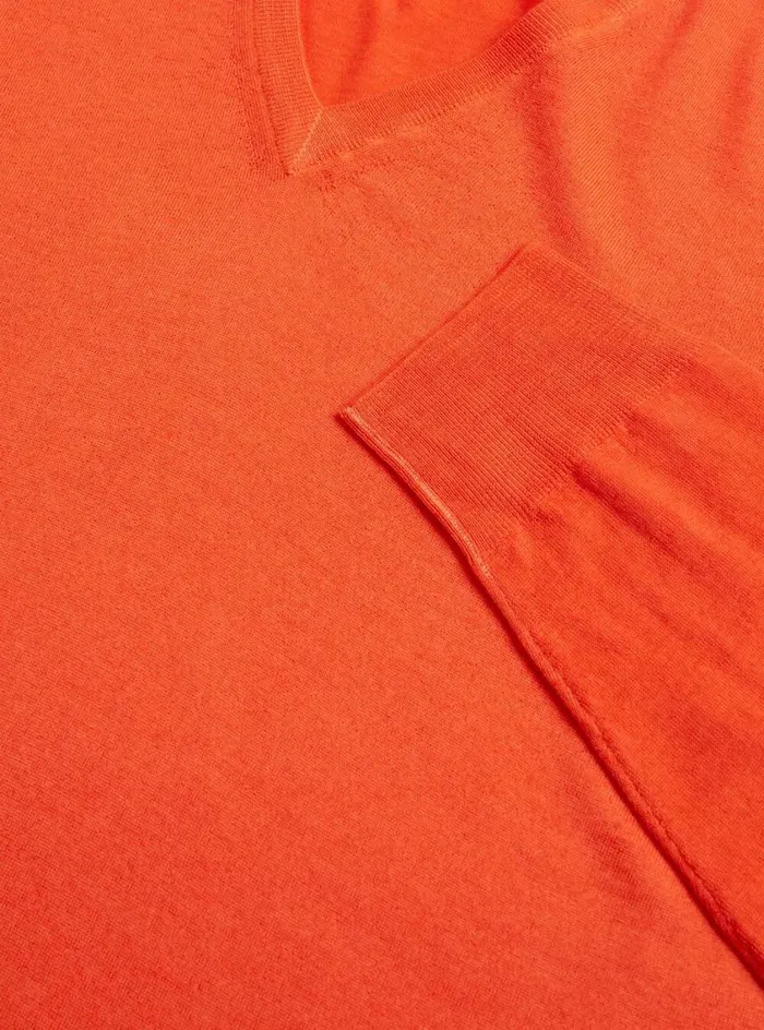 Men Paul Stuart Sweaters Merino Wool Watercolor VNeck Sweater Orange