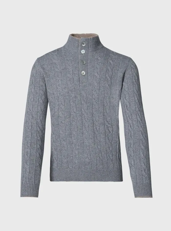 Men Paul Stuart Sweaters Mock Neck Cable Sweater Grey