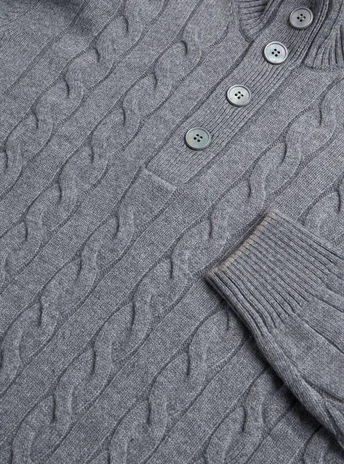 Men Paul Stuart Sweaters Mock Neck Cable Sweater Grey