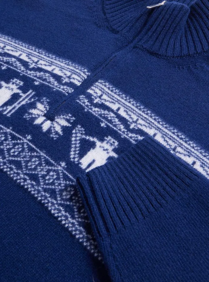 Men Paul Stuart Sweaters Ski Motif Quarter Zip Sweater Navy
