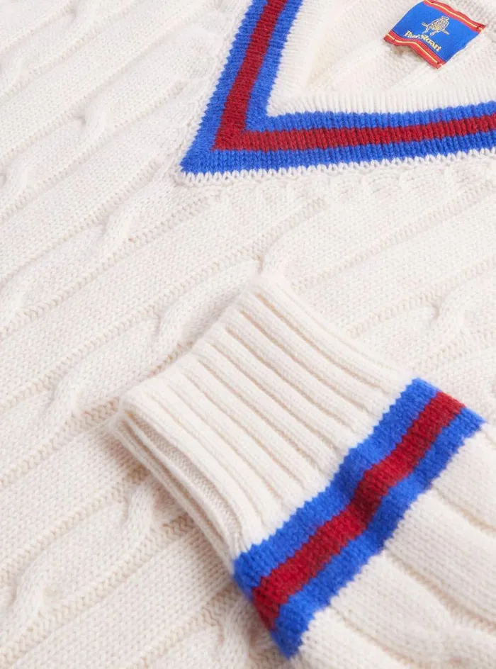 Men Paul Stuart Sweaters Striped VNeck Tennis Sweater White