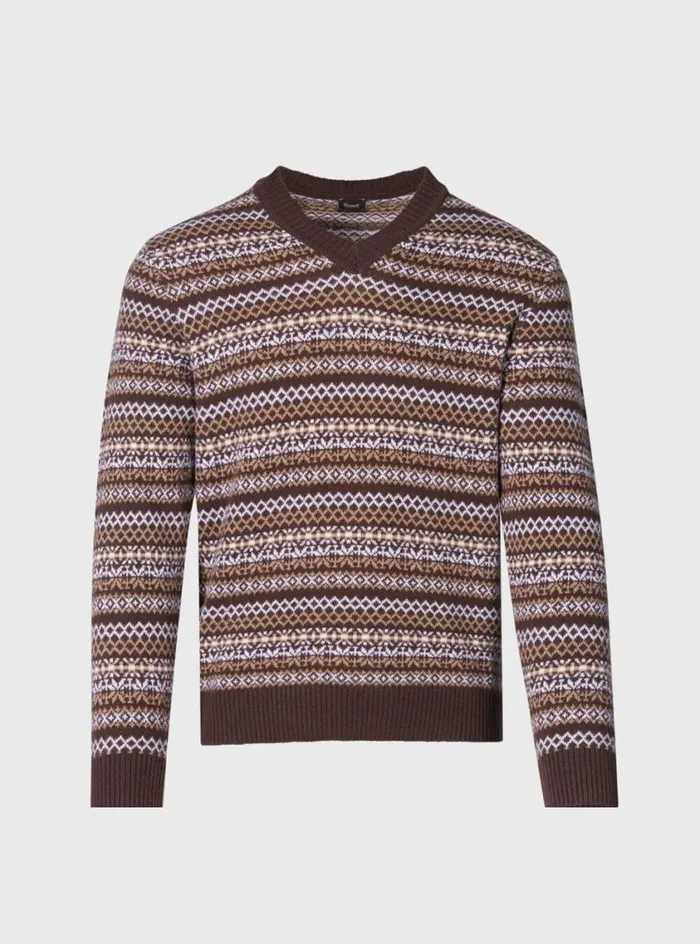 Men Paul Stuart Sweaters Wool and Cashmere Fair Isle VNeck Sweater Dark Brown Men Paul Stuart Sweaters Wool and Cashmere Fair Isle VNeck Sweater Dark Brown