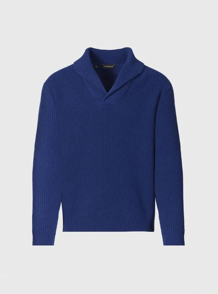 Men Paul Stuart Sweaters Wool and Cashmere Shawl Collar Sweater Marine Blue