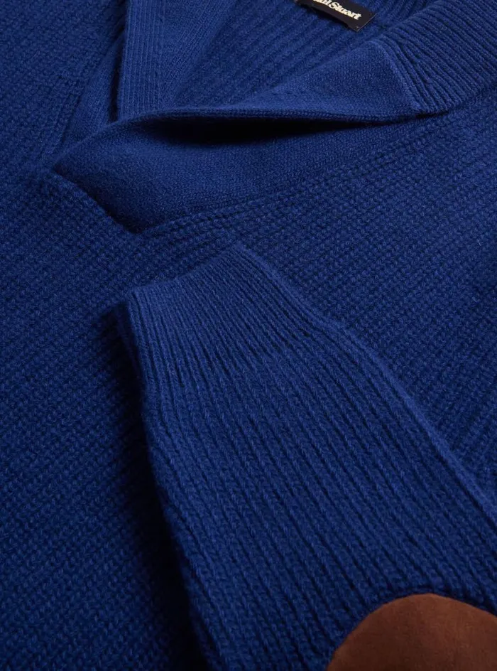Men Paul Stuart Sweaters Wool and Cashmere Shawl Collar Sweater Marine Blue