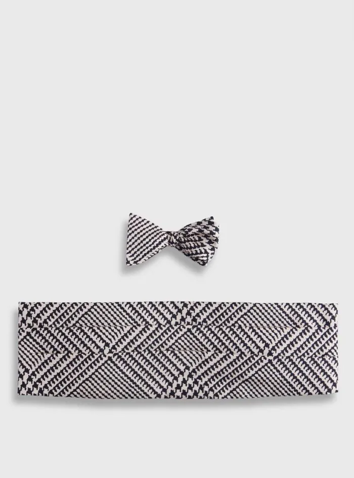 Men Paul Stuart Ties Printed Silk Formal Set Blackcream