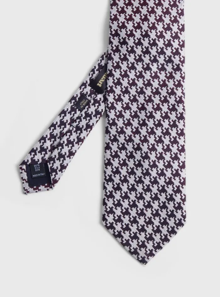 Men Paul Stuart Ties Silk Jacquard Houndstooth Tie Burgundy