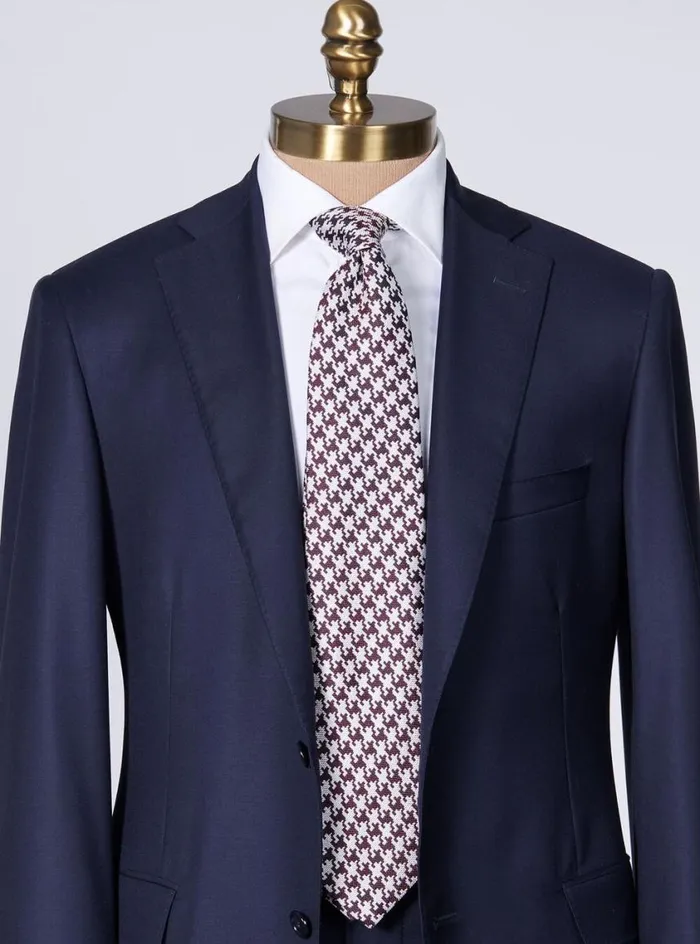 Men Paul Stuart Ties Silk Jacquard Houndstooth Tie Burgundy