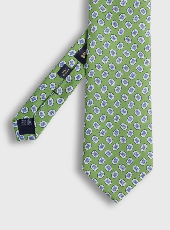 Men Paul Stuart Ties Silk Tossed Oval Print Tie Green