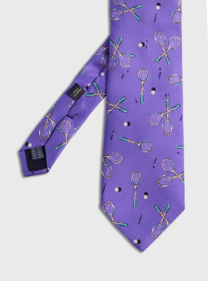 Men Paul Stuart Ties Silk Twill Tennis Racket Print Tie Purple