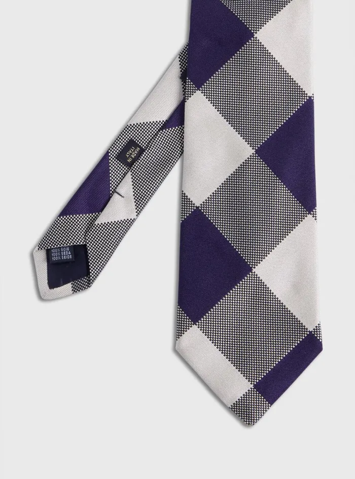 Men Paul Stuart Ties Woven Silk Oversized Check Tie Purple