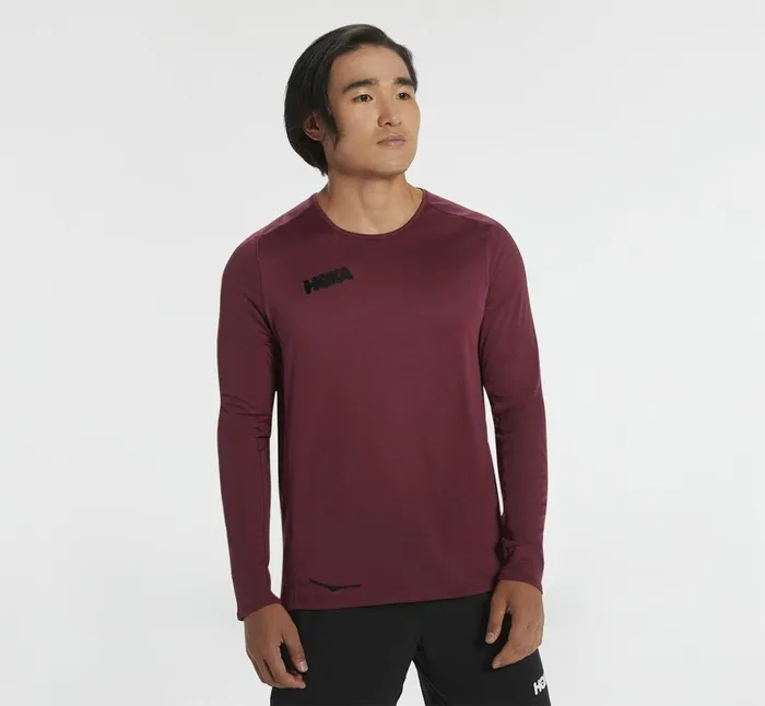 Men Performance Long Sleeve Cordovan HOKA ONE ONE Tops