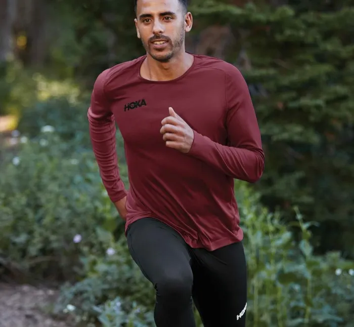 Men Performance Long Sleeve Cordovan HOKA ONE ONE Tops