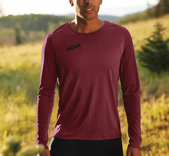 Men Performance Long Sleeve Cordovan HOKA ONE ONE Tops