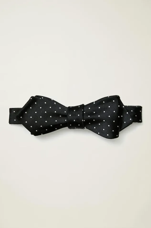 Men Premium Bowtie Black Dots Silk Bonobos Ties and Pocket Squares