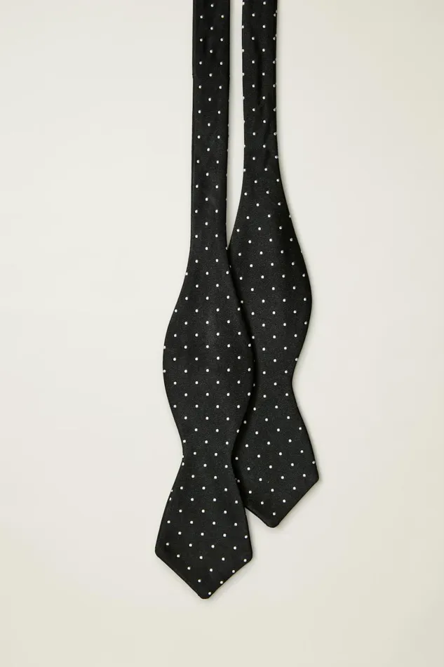 Men Premium Bowtie Black Dots Silk Bonobos Ties and Pocket Squares