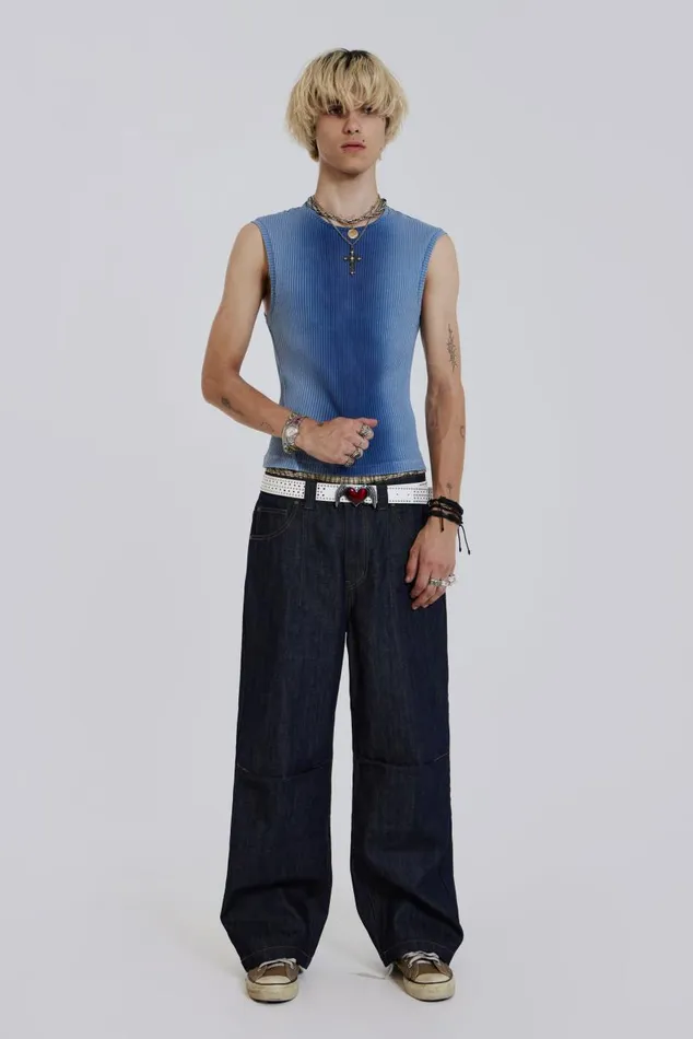 Men Raw Denim Razor Jeans Jaded London Baggy Jeans