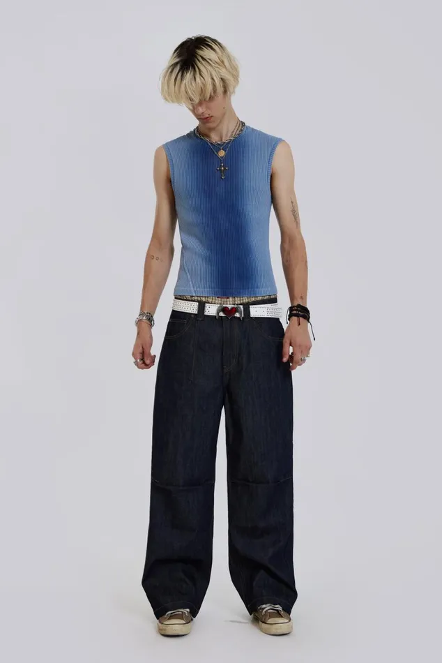 Men Raw Denim Razor Jeans Jaded London Baggy Jeans