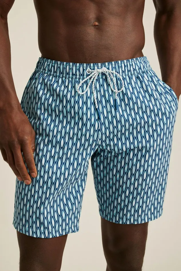 Men Riviera Recycled Swim Trunks Blue Surfboard Geo Bonobos Swim Trunks