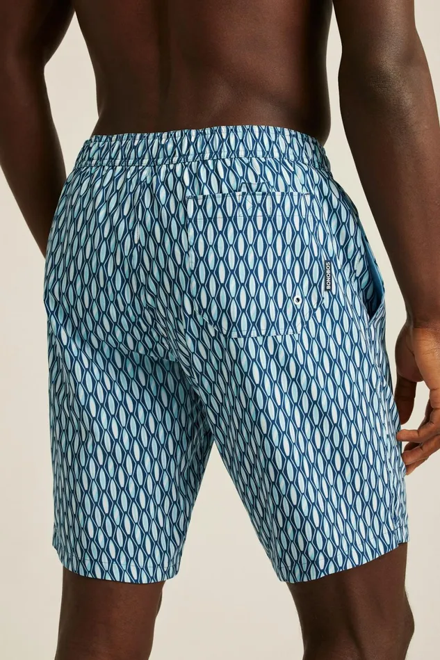 Men Riviera Recycled Swim Trunks Blue Surfboard Geo Bonobos Swim Trunks