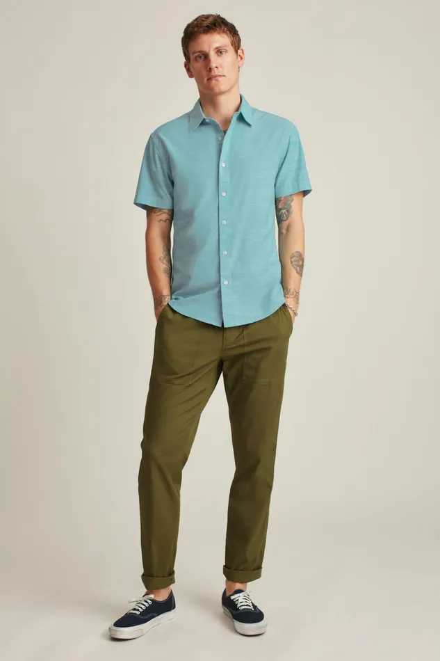 Men Riviera Short Sleeve Shirt Aqua Textured Slub Bonobos Casual Shirts