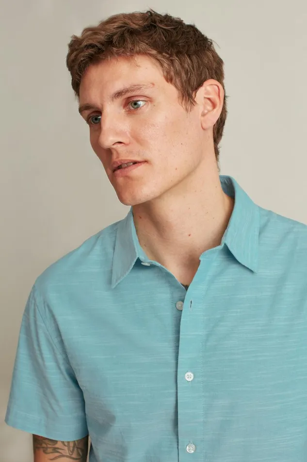 Men Riviera Short Sleeve Shirt Aqua Textured Slub Bonobos Casual Shirts