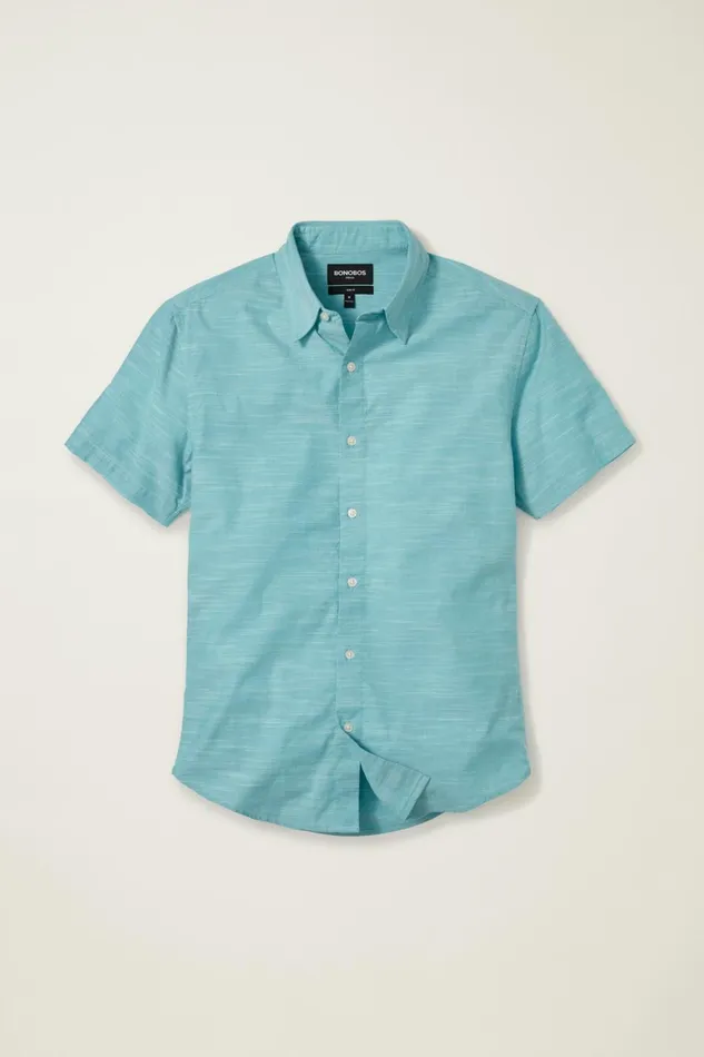 Men Riviera Short Sleeve Shirt Aqua Textured Slub Bonobos Casual Shirts