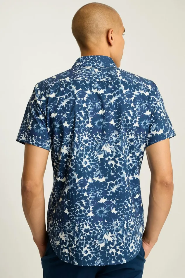 Men Riviera Short Sleeve Shirt Blue And White Floral Bonobos Casual Shirts