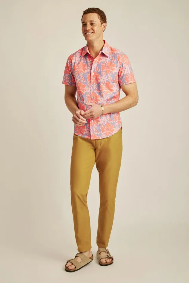 Men Riviera Short Sleeve Shirt Coral Vacation Floral Bonobos Casual Shirts