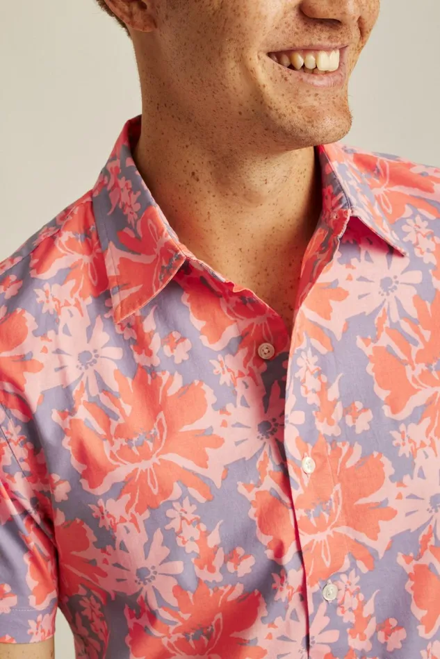 Men Riviera Short Sleeve Shirt Coral Vacation Floral Bonobos Casual Shirts
