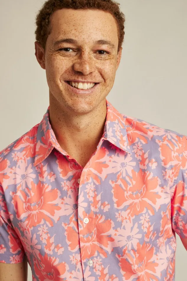Men Riviera Short Sleeve Shirt Coral Vacation Floral Bonobos Casual Shirts