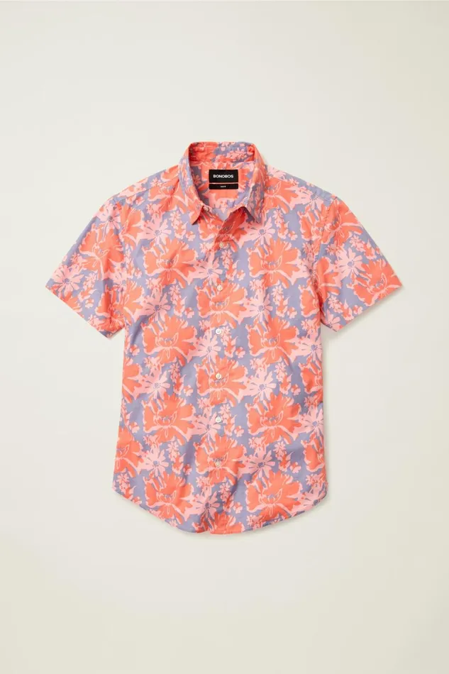 Men Riviera Short Sleeve Shirt Coral Vacation Floral Bonobos Casual Shirts