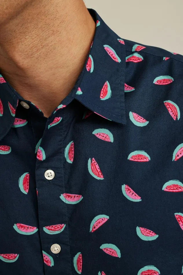 Men Riviera Short Sleeve Shirt Painted Watermelon Toss Bonobos Casual Shirts
