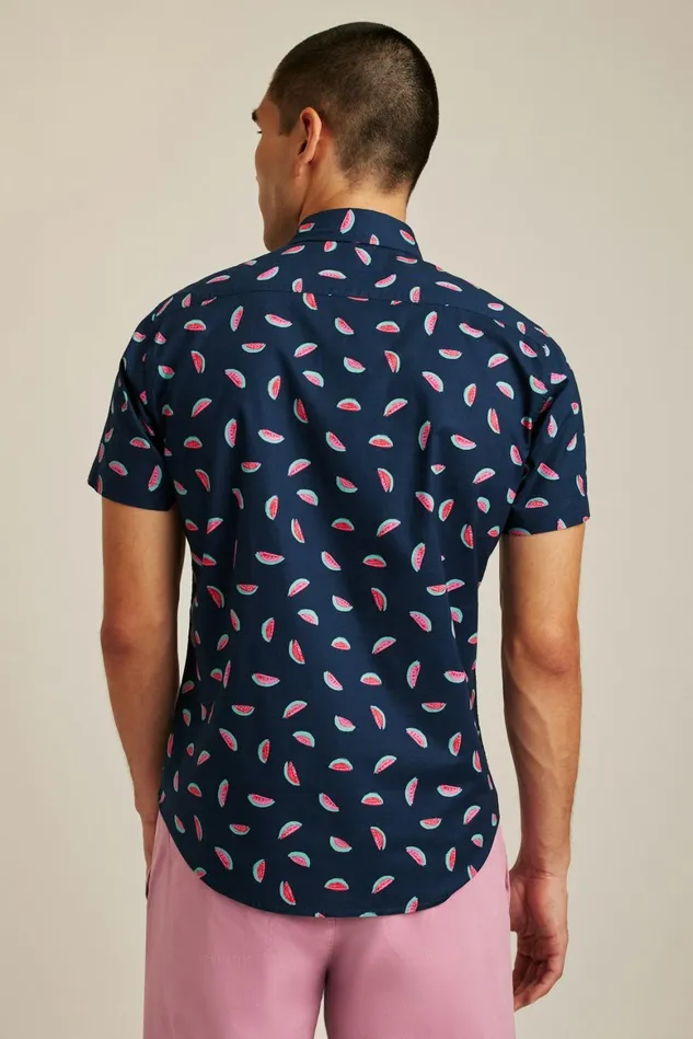 Men Riviera Short Sleeve Shirt Painted Watermelon Toss Bonobos Casual Shirts
