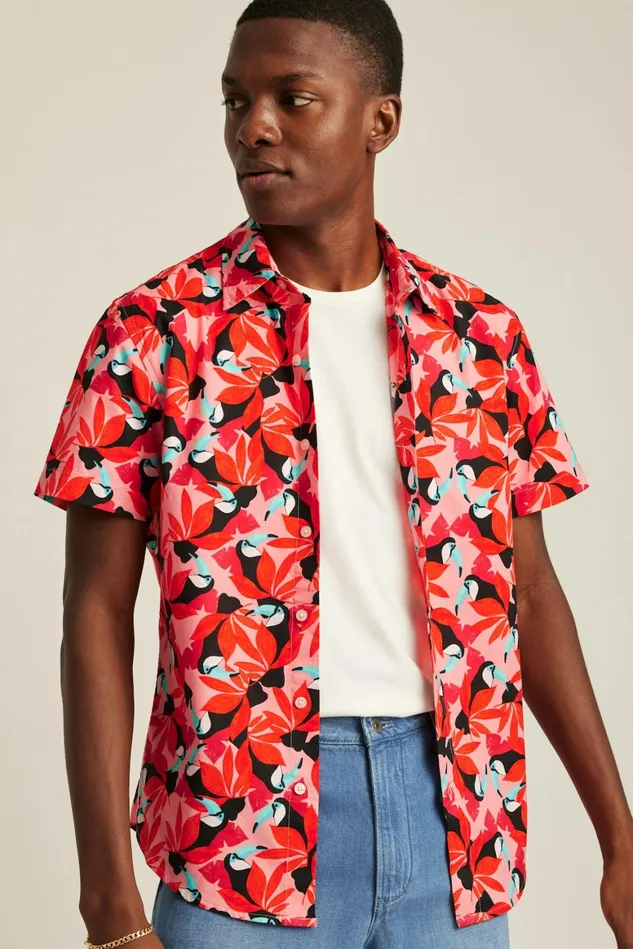 Men Riviera Short Sleeve Shirt Toot Toot Toucan Red Bonobos Casual Shirts
