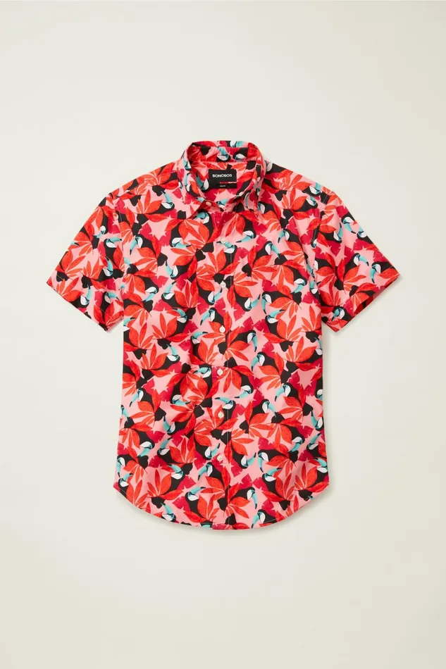 Men Riviera Short Sleeve Shirt Toot Toot Toucan Red Bonobos Casual Shirts