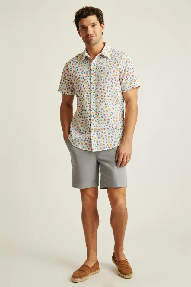 Men Riviera Short Sleeve Shirt White Chameleon Seersucker Bonobos Casual Shirts