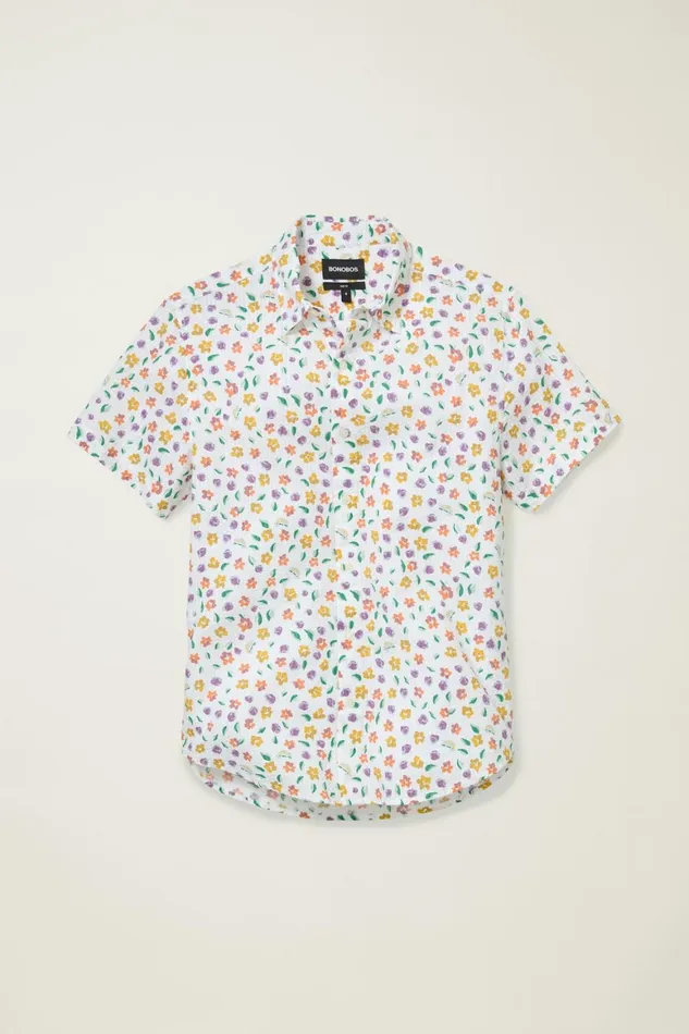Men Riviera Short Sleeve Shirt White Chameleon Seersucker Bonobos Casual Shirts