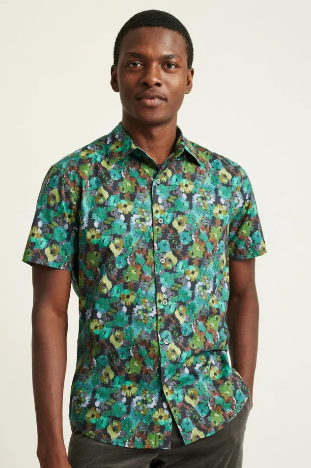 Men Riviera Short Sleeve Shirt Wilderness Floral Bonobos Casual Shirts