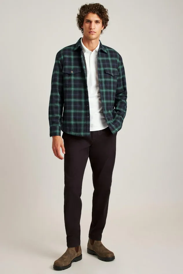 Men Sherpa Shacket Black And Blues Plaid Bonobos Casual Shirts