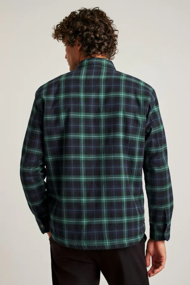 Men Sherpa Shacket Black And Blues Plaid Bonobos Casual Shirts
