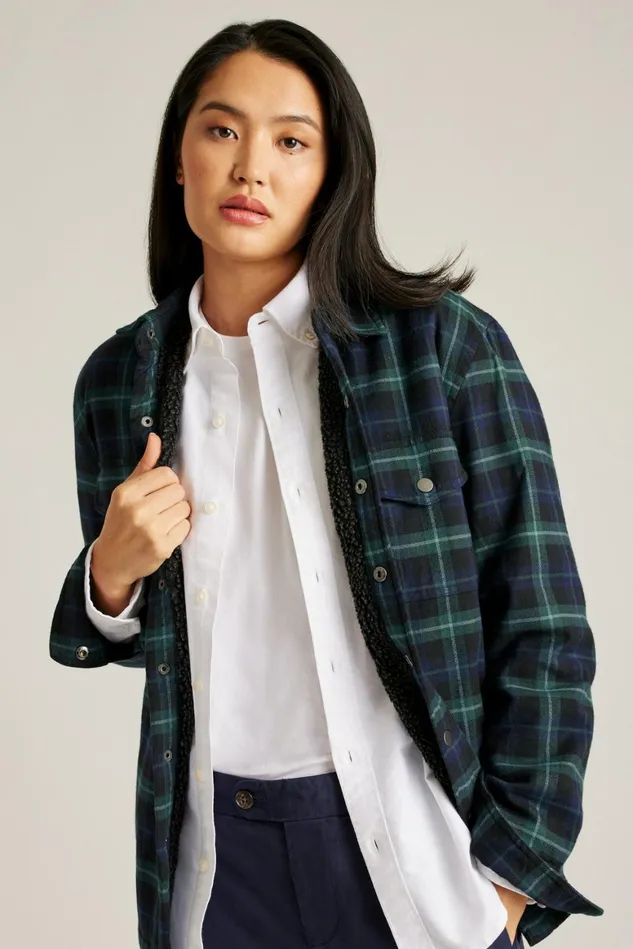 Men Sherpa Shacket Black And Blues Plaid Bonobos Casual Shirts